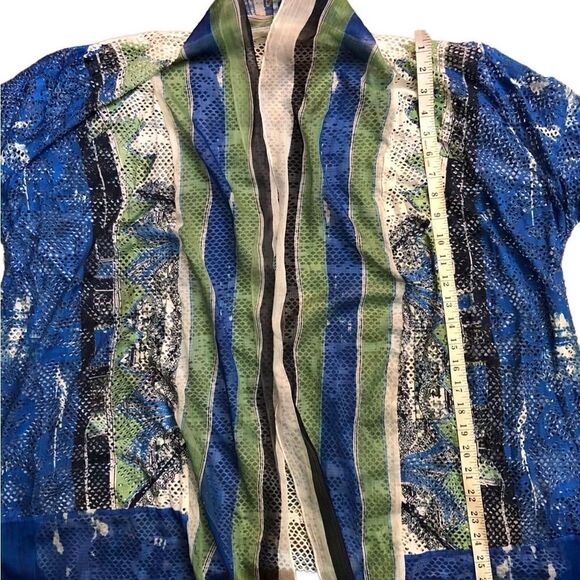 Chicos mesh blue white green swimsuit cover up size 3. Art to wear watercolor - Picture 9 of 12